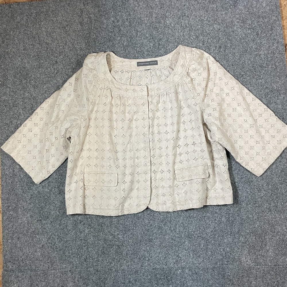 Josephine Chaus Linen Shirt Jacket Womens XL Beige Snap Front Cropped